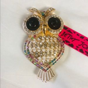 Pretty multi colored crystal owl brooch